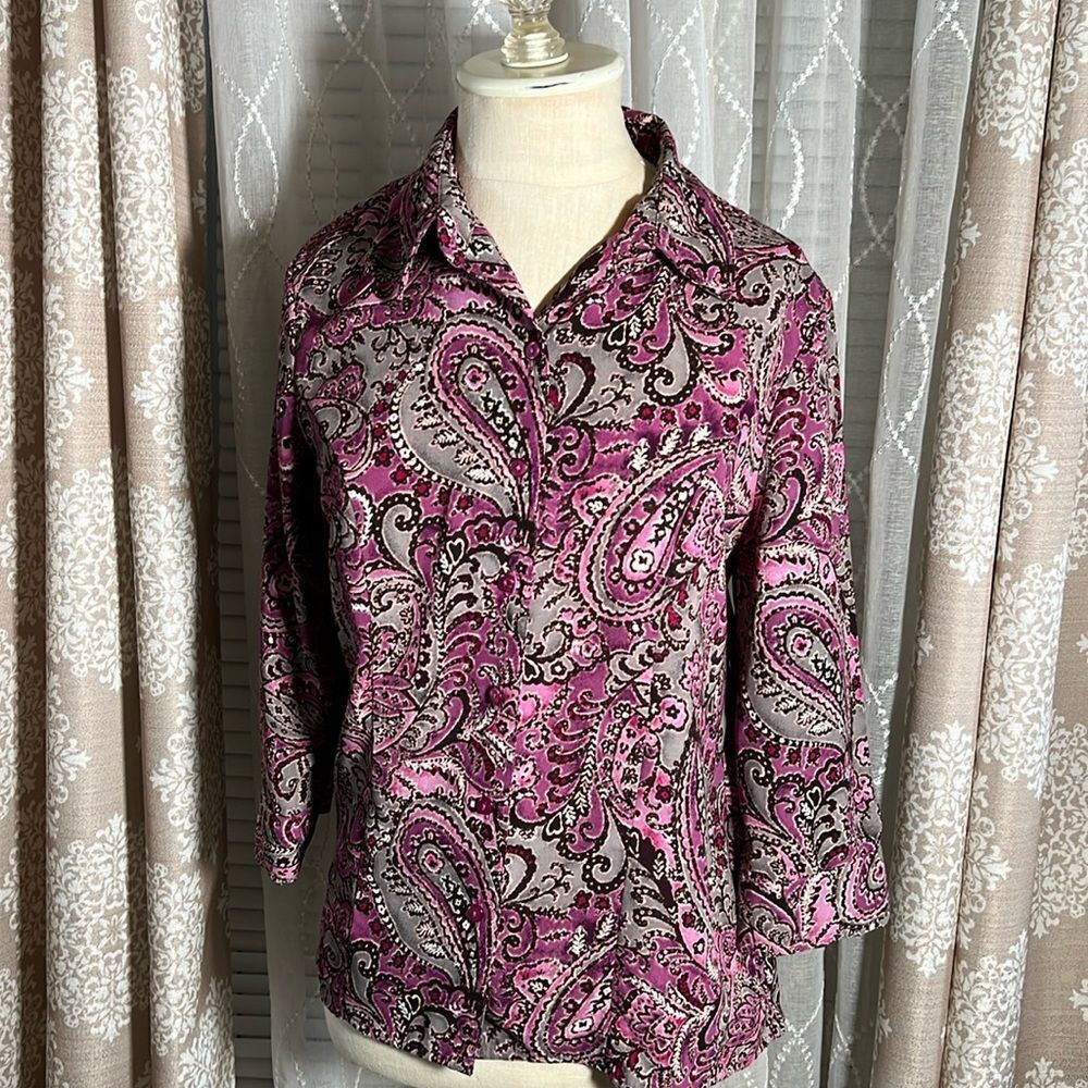 Laura Scott Petite Button-Down Top | 3/4 Sleeve | Size Medium P